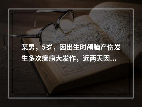 某男，5岁，因出生时颅脑产伤发生多次癫痫大发作，近两天因发作