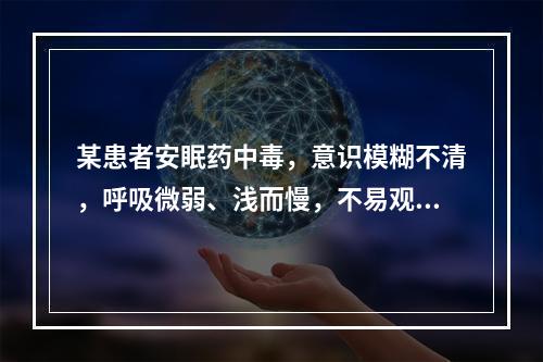 某患者安眠药中毒，意识模糊不清，呼吸微弱、浅而慢，不易观察，