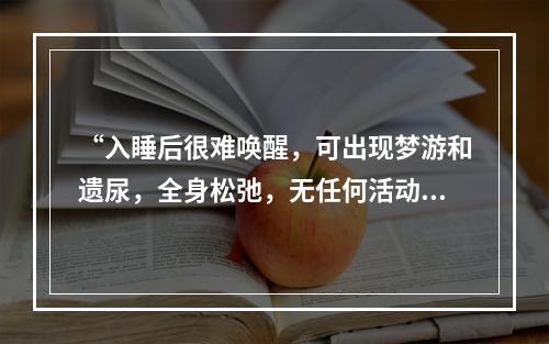 “入睡后很难唤醒，可出现梦游和遗尿，全身松弛，无任何活动”应