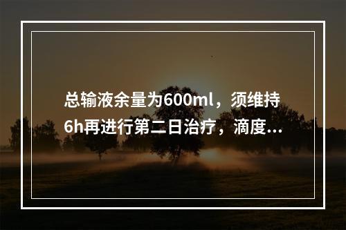 总输液余量为600ml，须维持6h再进行第二日治疗，滴度系数