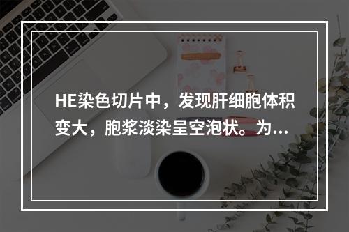 HE染色切片中，发现肝细胞体积变大，胞浆淡染呈空泡状。为确定