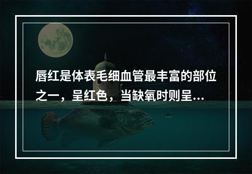 唇红是体表毛细血管最丰富的部位之一，呈红色，当缺氧时则呈绛紫