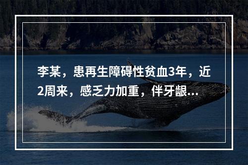 李某，患再生障碍性贫血3年，近2周来，感乏力加重，伴牙龈出血