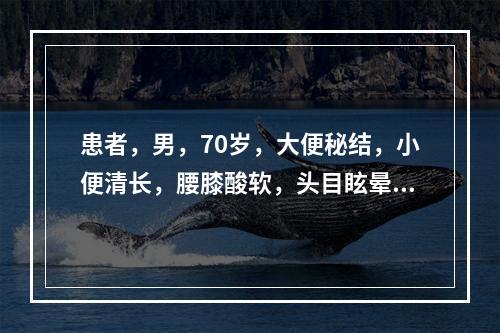 患者，男，70岁，大便秘结，小便清长，腰膝酸软，头目眩晕，