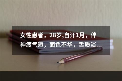 女性患者，28岁,自汗1月，伴神疲气短，面色不华，舌质淡，