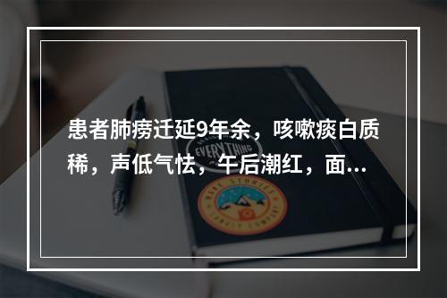 患者肺痨迁延9年余，咳嗽痰白质稀，声低气怯，午后潮红，面颧红