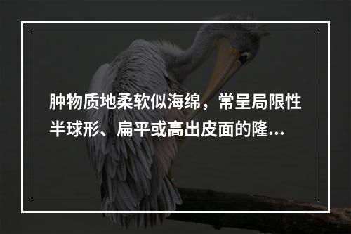 肿物质地柔软似海绵，常呈局限性半球形、扁平或高出皮面的隆起物