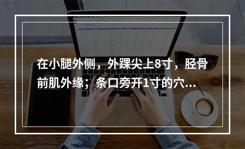 在小腿外侧，外踝尖上8寸，胫骨前肌外缘；条口旁开1寸的穴位是