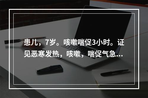 患儿，7岁。咳嗽喘促3小时。证见恶寒发热，咳嗽，喘促气急，喉