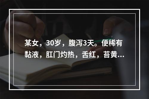 某女，30岁，腹泻3天。便稀有黏液，肛门灼热，舌红，苔黄腻，