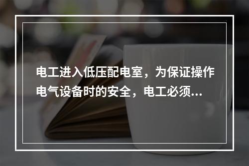 电工进入低压配电室，为保证操作电气设备时的安全，电工必须穿戴