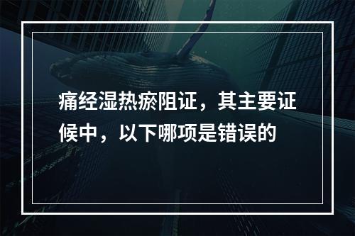 痛经湿热瘀阻证，其主要证候中，以下哪项是错误的