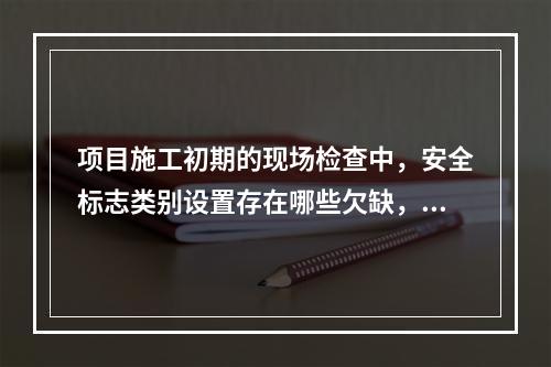 项目施工初期的现场检查中，安全标志类别设置存在哪些欠缺，举例