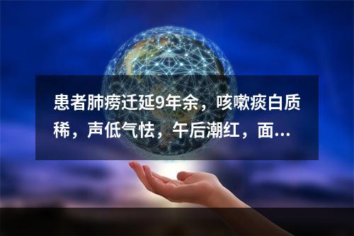 患者肺痨迁延9年余，咳嗽痰白质稀，声低气怯，午后潮红，面颧红