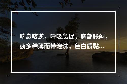 喘息咳逆，呼吸急促，胸部胀闷，痰多稀薄而带泡沫，色白质黏，常