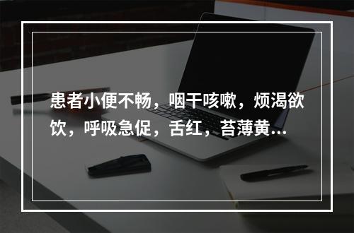 患者小便不畅，咽干咳嗽，烦渴欲饮，呼吸急促，舌红，苔薄黄，脉