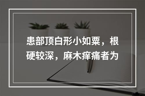 患部顶白形小如粟，根硬较深，麻木痒痛者为