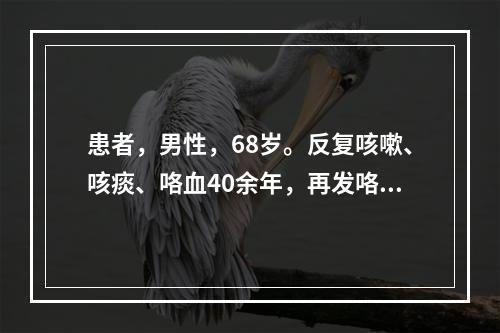 患者，男性，68岁。反复咳嗽、咳痰、咯血40余年，再发咯血1