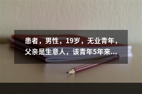 患者，男性，19岁，无业青年，父亲是生意人，该青年5年来一直