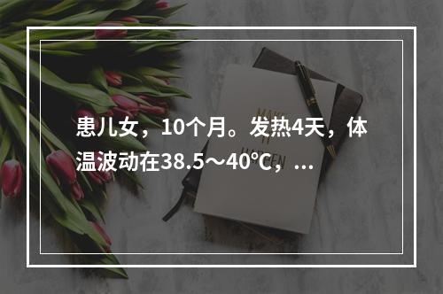 患儿女，10个月。发热4天，体温波动在38.5～40℃，偶有