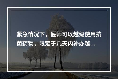 紧急情况下，医师可以越级使用抗菌药物，限定于几天内补办越级使