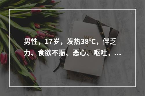 男性，17岁，发热38℃，伴乏力、食欲不振、恶心、呕吐，3天