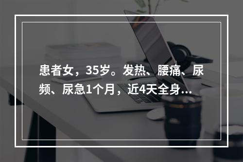 患者女，35岁。发热、腰痛、尿频、尿急1个月，近4天全身关节