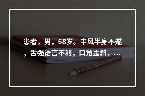 患者，男，68岁。中风半身不遂，舌强语言不利，口角歪斜，如兼