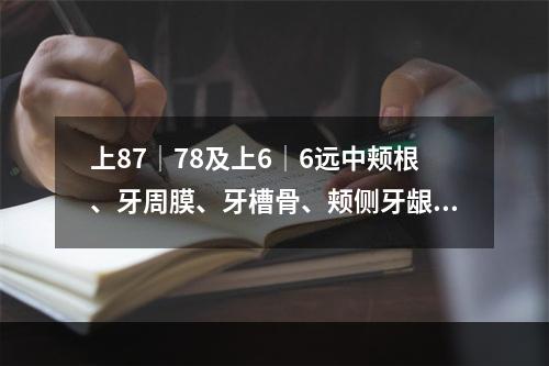 上87│78及上6│6远中颊根、牙周膜、牙槽骨、颊侧牙龈受哪