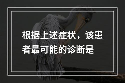 根据上述症状，该患者最可能的诊断是