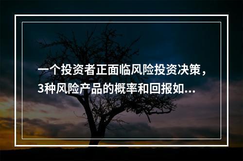 一个投资者正面临风险投资决策，3种风险产品的概率和回报如下：