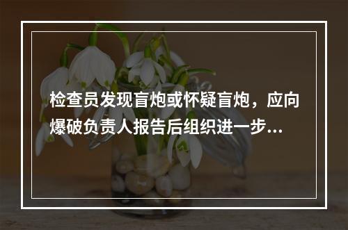 检查员发现盲炮或怀疑盲炮，应向爆破负责人报告后组织进一步及检