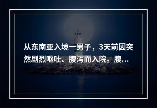 从东南亚入境一男子，3天前因突然剧烈呕吐、腹泻而入院。腹泻物