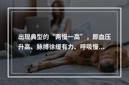 出现典型的“两慢一高”，即血压升高、脉搏徐缓有力、呼吸慢而深