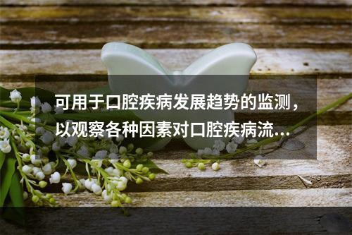 可用于口腔疾病发展趋势的监测，以观察各种因素对口腔疾病流行的