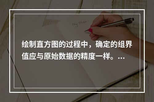 绘制直方图的过程中，确定的组界值应与原始数据的精度一样。（）