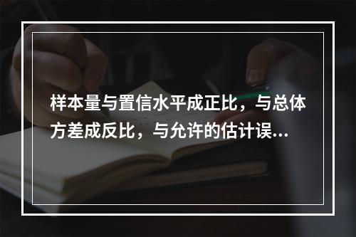 样本量与置信水平成正比，与总体方差成反比，与允许的估计误差成