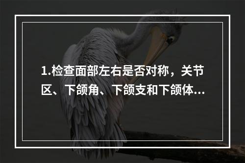 1.检查面部左右是否对称，关节区、下颌角、下颌支和下颌体的大