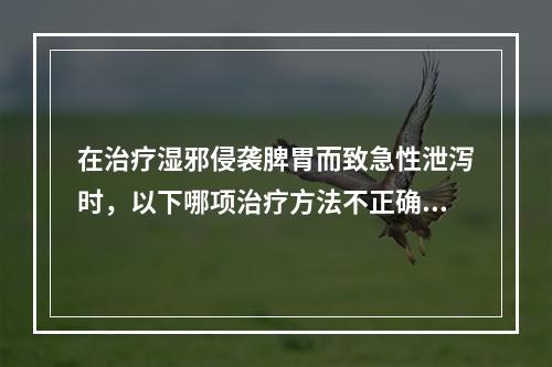 在治疗湿邪侵袭脾胃而致急性泄泻时，以下哪项治疗方法不正确：