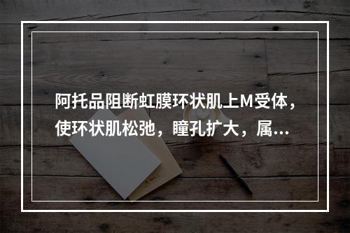 阿托品阻断虹膜环状肌上M受体，使环状肌松弛，瞳孔扩大，属于