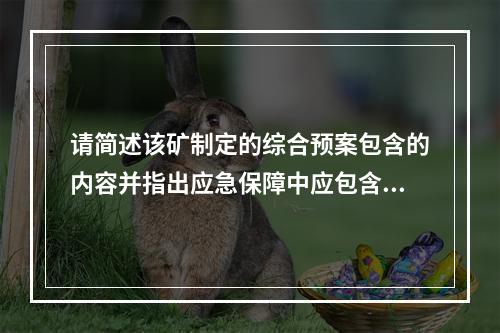 请简述该矿制定的综合预案包含的内容并指出应急保障中应包含的内