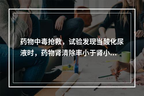 药物中毒抢救，试验发现当酸化尿液时，药物肾清除率小于肾小球滤