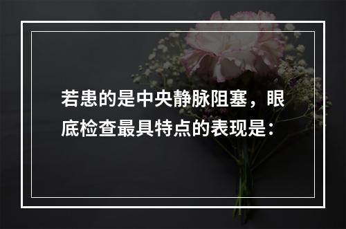 若患的是中央静脉阻塞，眼底检查最具特点的表现是：