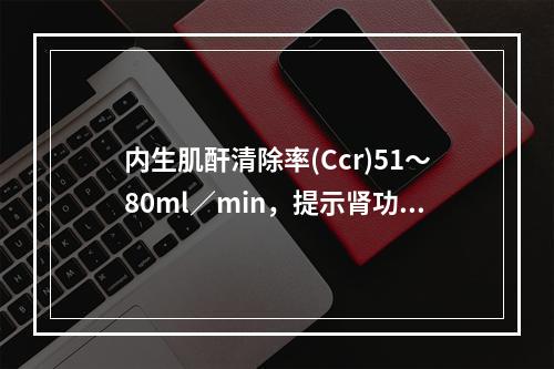 内生肌酐清除率(Ccr)51～80ml／min，提示肾功能分