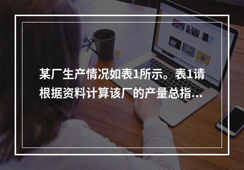 某厂生产情况如表1所示。表1请根据资料计算该厂的产量总指数和