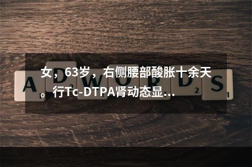 女，63岁，右侧腰部酸胀十余天。行Tc-DTPA肾动态显像，