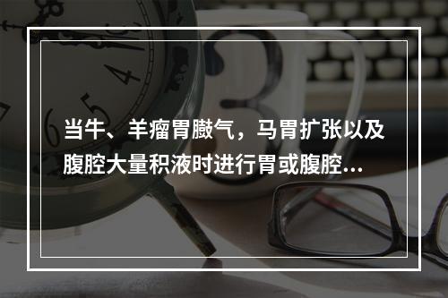 当牛、羊瘤胃臌气，马胃扩张以及腹腔大量积液时进行胃或腹腔穿