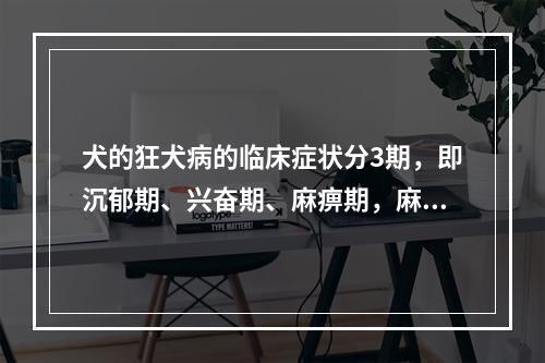 犬的狂犬病的临床症状分3期，即沉郁期、兴奋期、麻痹期，麻痹