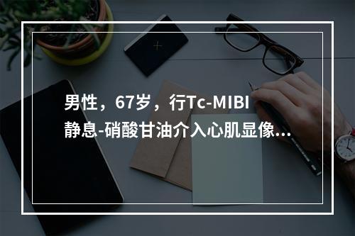 男性，67岁，行Tc-MIBI静息-硝酸甘油介入心肌显像如图