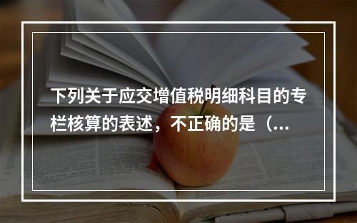 下列关于应交增值税明细科目的专栏核算的表述，不正确的是（）。